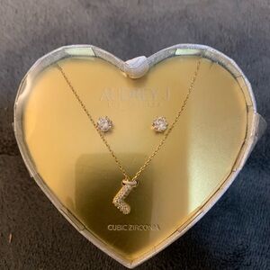 audrey Gold Necklace and Earring Set with Cubic Zirconia